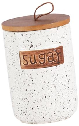 Gralara Contenedor de Cerámica con Tapa de Madera, Almacenamiento Decorativo, Azúcar, Individual