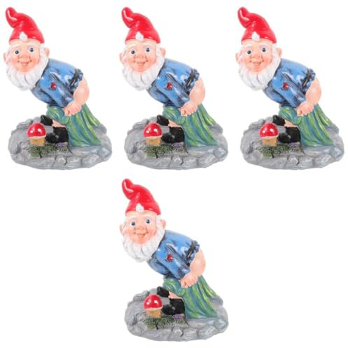 SUPVOX 4 Pièces Ornements Décoratifs Nains Statues De Gnomes Coquins Décoration pour Jardin Mini-Accessoires Peluche Nain De Jardin Chalet Maison Décoration De Noël Résine Synthétique