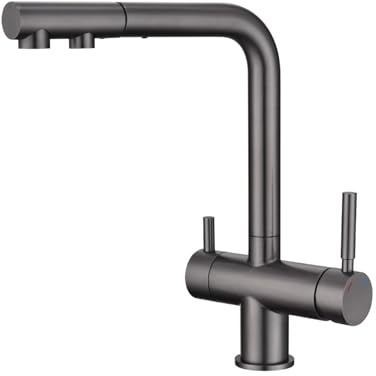 Grifo de Cocina Osmosis 3 Vias Extraible Girando 2 Manijas Grifo Osmosis 3 Vias Extraible Acero Inoxidable-Gris