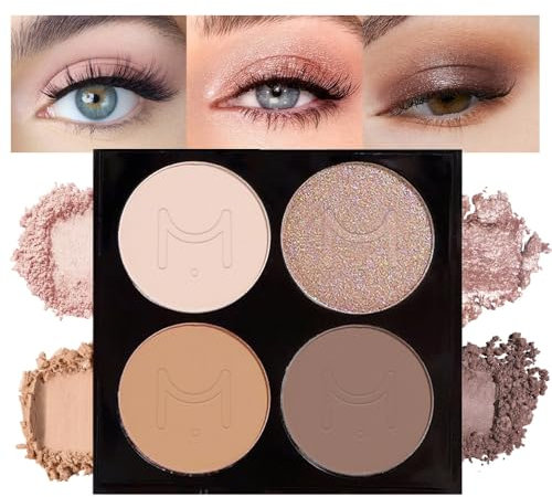 Kinretixia Palette de Fards à Paupières avec Miroir, Quatuors de Fards, Mélangeable, Mat, 4 Fards à Paupières Nude-Champagne-Doré et Brun Clair-Foncé, Maquillage des Yeux de Longue Durée
