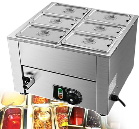 QUSYZD Scaldavivande Commerciale per Buffet Scaldavivande in Acciaio Inox Scaldavivande da Tavolo a Vapore con Controllo della Temperatura Regolabile per Mense, Feste, Catering e ristoranti 8,6lids
