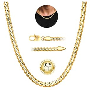 YADOCA Halsband i 925 sterlingsilver, pansarkedja, kubansk länk, kedja för män, smycken, robust, allergivänlig, silver, guld, 3 mm, 5 mm, 46 cm, 51 cm, 56 cm, för pojkar och män, 45.7 centimeters