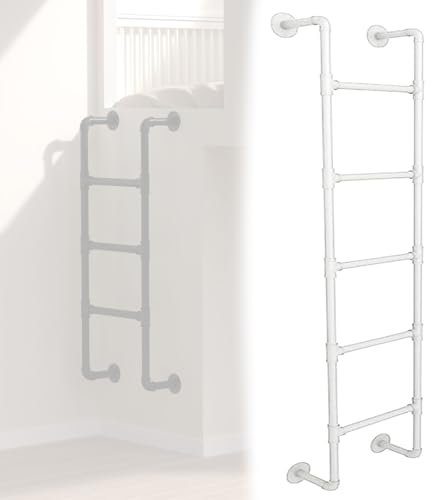 VFMVOYNZ An der Wand montierte Dachbodenleiter, 1–3 m, Leiter für Etagenbetten im Innenbereich, Feuerleiter aus Metall und Eisen für Wohnheim, Bibliothek, Wohnmobil(White,1.1m)