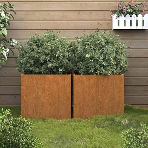 Eleganz Pflanzkübel aus Cortenstahl - 2 Stück, 49x47x46 cm - Moderner Pflanzkübel für Garten, Terrasse & Balkon - Langlebig & Wetterfest