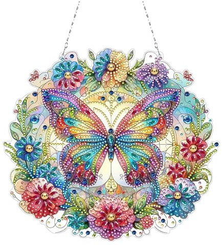Diamond Painting Schmetterling Girlande mit Kette Fensterbilder Windspiel Türkranz Anhänger, Wanddeko frühling für Kinder & Erwachsene enster WandUnd Eingang Decor