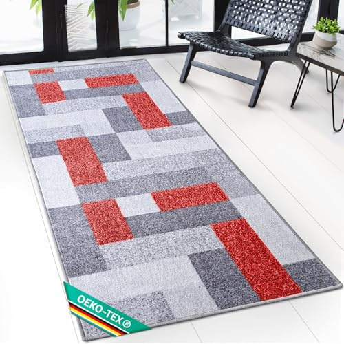 Floordirekt Teppich Läufer New York - Teppichläufer auf Maß - Meterware, Flurteppich, Küchenläufer, Teppich für Küche, Flur & Wohnzimmer Rot (80 x 200 cm)