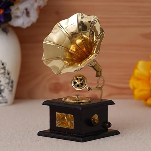 Deko Restro Messing Vintage Grammophon Schaustück für Haus und Wohnzimmer 17cm Gold 1 Stück