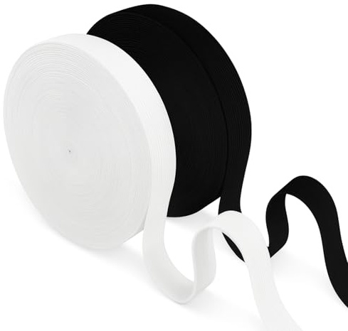 kaiyaya 2 unidades de goma ancha de 20 mm x 10 m para pantalones de goma de goma negra y blanca para coser, cintura elástica, 2 cm de ancho, para pantalones, hogar, manualidades, tejidos