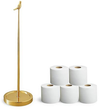 Toilet Paper Holder Stand for 4 Paper Rolls, Bird Style Freestanding TP Holder, Roll Holder Storage - Gold