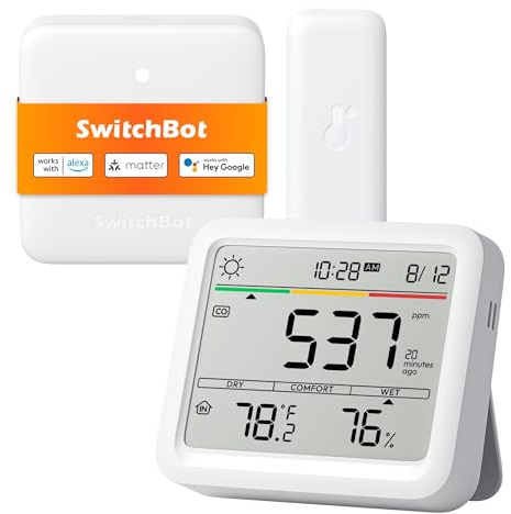 SwitchBot Air Quality Monitor Indoor for CO2/TEMP/Humidity, Portable CO2 Monitor Carbon Dioxide Detector for Home/Car/Office/Greenhouse(Alexa-Enabled Meter Pro CO2)