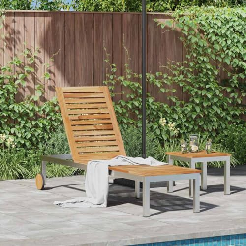 Holamys Sonnenliege aus geöltem Massivholz Teak, mit Verstellbarer Rückenlehne und Rollen, perfekt für Garten und Terrasse
