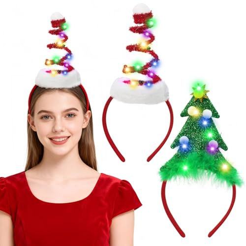 2 stycken LED-lampor, pannband, julgranspannband, lysande julpannband, julhårprydnad för barn vuxna, julfesttillbehör
