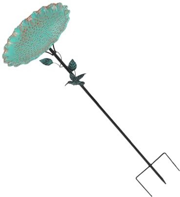 ZYMIADOU Vogeltränke für den Außenbereich, mit Ornamenten für Gartendekoration, Metallkonstruktion, stabile Zinken, Boden, Gartenbad