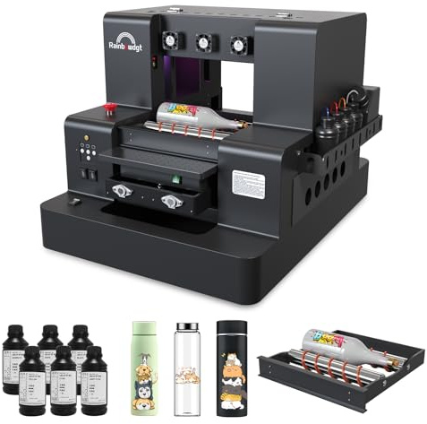 Rainbowdgt A3 UV Printer L805 printhead six-Color CMYK+WW Printing, Automatic Cleaning Function, and Vacuum Platform. Suitable for Printing on Phone Cases, Acrylic, Metal, Wood, PVC, and More.