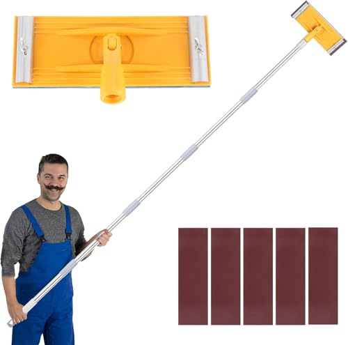 74.8-Inch Pole Sander for Drywall, Popcorn Ceiling Removal Tool with 31 to 74 Extendable Pole, 5 Sandpapers, Deck Sander for Floors, Doors and Windows, Ceilings, and Bathrooms (Yellow)