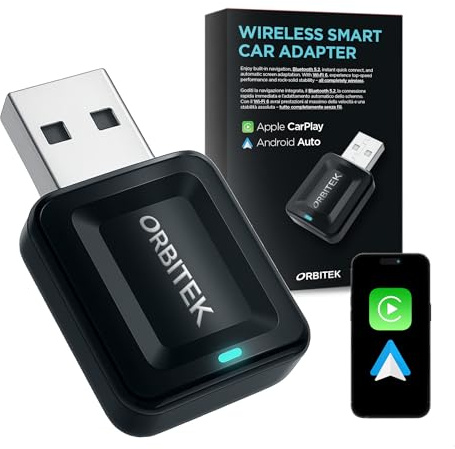 Adaptateur Audio Sans Fil CarPlay Ultra Rapide Compact 2 en 1 | Compatible avec iOS et Android Plus de 800 Modèles de Voiture | Connexion Ultra Stable Bluetooth/Wi-Fi | Plug & Play | Adaptateur USB