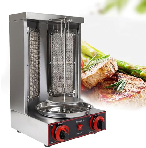 MáQuina Para Asar Shawarma, MáQuina Para Asar Kebab Vertical EléCtrica, MáQuina Para Asar A La Parrilla Horno De Asador Giroscópico, Kebab, Para El Hogar, Restaurante, Cocina, Fiesta(Silver)