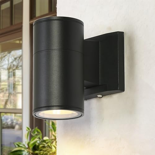 KSANA Outdoor Wall Light, Modern Black Cylinder Wall Sconce with Glass Cover, Farmhouse Water-Resistant Aluminum Exterior Downlight for Porch, Garage, Patio