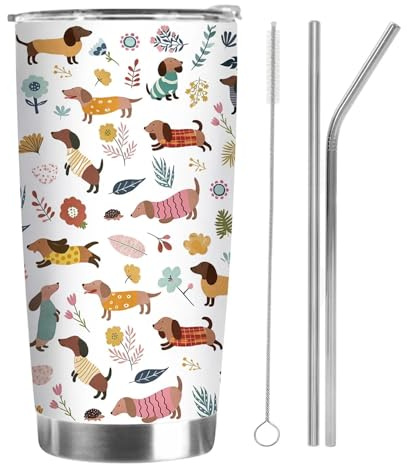 Vexilon Dachshund Gifts for Women, 20oz Dachshund Travel Mug with Lid & Straw, Insulated Stainless Steel Tumbler for Coffee Hot Tea, Sausage Dog Mug for Dog Lovers Christmas Birthday Gifts