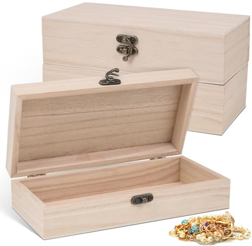 Rdlobu Holzkästchen mit Deckel 3 Stück 20x10x6cm Holzkiste mit Deckel | Schatzkiste Holz, DIY Erinnerungsbox, Holzbox mit Deckel für Schmuck Armbänder Halsketten Geschenk Kleinigkeiten
