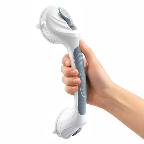 Duschhandtag utan borrning med sugkopp, starkt badkarshandtag för dusch och badkar, halkfritt duschhandtag med sugkopp, handtag för äldre (grå, lång)