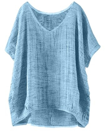 Angxiwan Linen Shirt Women Oversize Linen Tops for Women UK Plus Size Short Sleeve T-Shirts Lightweight Loose Fit Boho Blouse Dressy Flowy Hem Tunic Tops Bohemian Beach Coverups for UK