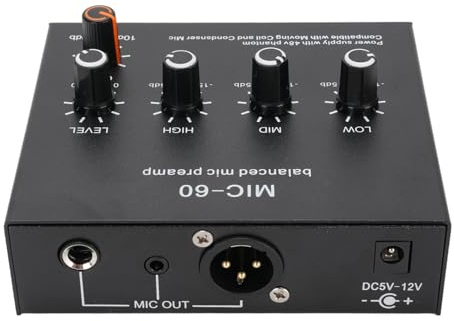 Lazmin112 Preamplificador de Micrófono, Amplificador de Ganancia de 60 DB con Alimentación Fantasma de 48 V Entrada de 3 Canales Salidas XLR de 3,5 Mm y 6,35 Mm, para SM7B (Con cable XLR)