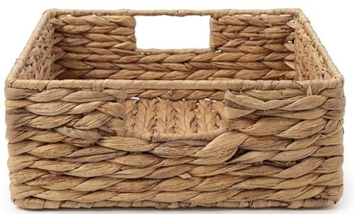 Natürlicher Aufbewahrungskorb aus Wasserhyazinthe – Handgeflochten, rechteckig | Stilvolle Ordnung für Zuhause | 28 × 28 × 11 cm (1)