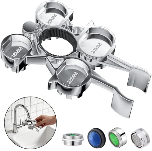 Hahorpa 12-in-1 Mischdüsenschlüssel, Universal Perlator-Schlüssel für M16 M18 M20 M22 M24, Perlatorschlüssel mit 4 Stück Strahlregler, Schlüssel für Wasserhahn Sieb, Perlatoren Montageschlüssel
