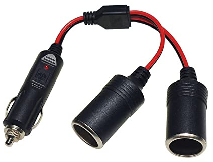 Gissroys Adaptador para encendedor de coche en Y, 1 en 2 salidas, CC 12 V, 24 V, cable de extensión para encendedor de cigarrillos, 2 vías