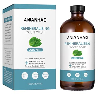 Cool Mint Remineralizing Mouthwash, Fresh Breath Mouthwash, Nano Hydroxyapatite, Hydroxyapatite & Colloidal Silver Formula | Alcohol-Free | Fluoride-Free Mouth Rinse, 500ml