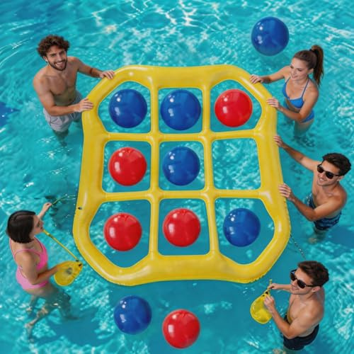 Pool Spielzeug Tic Tac Toe, Outdoor Spiele mit 10 Aufblasbarer Ball für Kinder und Erwachsene, Wasserspiele Pool für Pool, Strand & Garten