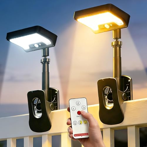 Solarlampe Außen mit Bewegungsmelder,Clip Solarleuchte 92LED 600lm IP65, 3 Modi & 3 Farbtemperaturen,Typ-C Aufladbar, Zaun- & Dachrinnenbeleuchtung für Garten Terrasse Camping, 2 Stück