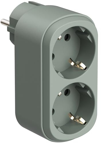 Electraline 55097 Prima Dubbeladapter 2 Uttag 16A (2P+J) Schuko Frontal, Grenuttag med 2 Schuko-uttag, Grön