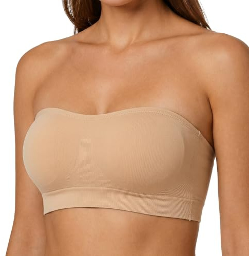 KAZGVN Bandeau Top, Non Underwire Non Padded Seamless Bandeau Bra with Transparent Bra Strap, Tube Top for Low Cut Dress Weddings Parties Dances