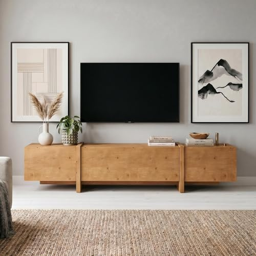 IDIMEX Lowboard Leila aus Massivholz 220 cm, Eiche Finish - TV Lowboard mit 2 Türen und Klappe, Fernsehschrank aus Kiefernholz, TV Board mit Stauraum, Holz Sideboard Wohnzimmer