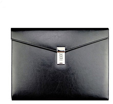 Dokumententasche, A4, Leder, mit Zahlenschloss, Geschäfts Datei-Bag Dokumentenmappe Aktentasche Datei Taschen Business Konferenzmappe A4, TPN086 24x32.7x3cm Schwarz