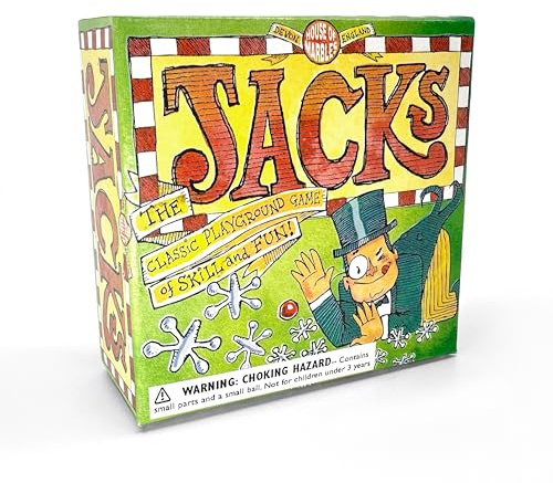 House of Marbles Premium Jacks Game – Traditional Family Playground Classic with Solid Metal Stars, Bouncy Ball & Cotton Storage Bag – Retro Educational Toy for Skill, Fun & Dexterity