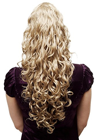 WIG ME UP - N310-22 Voluminös wallendes Haarteil/Zopf/Pferdeschwanz, lockig, sehr lang, ca. 60 cm, Blond