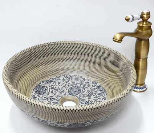 Waschschüssel für Badezimmer, Vintage-Stil, Keramik, Blumenmuster