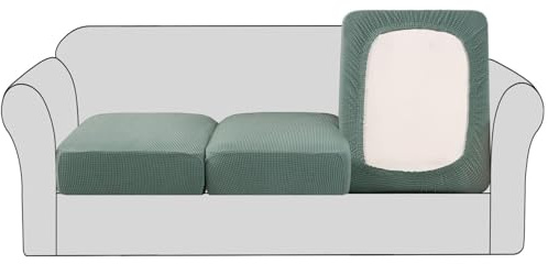 BellaHills Stretch Sofa Seat Cushion Cover Sofa Couch Cushion Furniture Protector Sofa Slipcover with Elastic Bottom Spandex Jacquard Fabric Small Checks(3 Pieces, Sage)