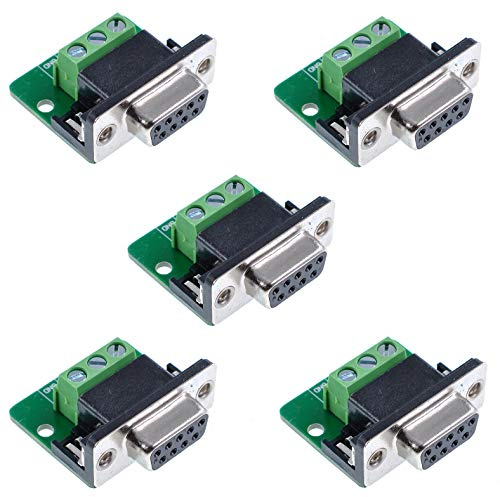 Oiyagai 5 Piezas de Adaptador de Terminales sin Soldadura DB9 D-Sub, 9 Pines, 2 Filas, Puerto Serial RS232 (Hembra Remachado)
