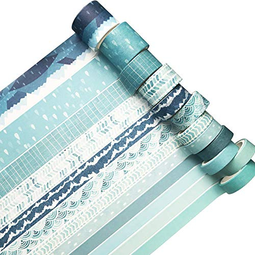 YUBX Washi Tape Set Masking Tape Dekoratives Klebeband Bunt für DIY Handwerk Bullet Journals Planer Scrapbooking Verpackung (Blue Tracks)