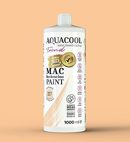 AquaCool - Pintura multisuperficie, acrílico, tiza, mate, secado rápido, para interior y exterior de muebles, madera, plástico, vidrio, cerámica, piedra (1000 ml, Congo Pink 327)