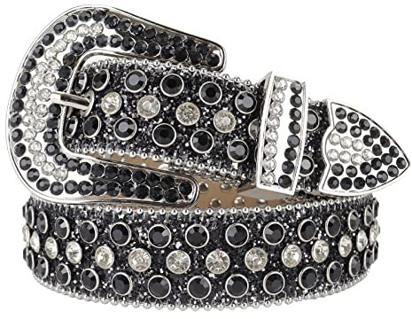MINGSUN Strass-Gürtel für Herren und Damen, Western-Bling-Gürtel, glänzender Diamant-Gürtel, Cowgirl-Cowboy-Punk-Y2K, Nietengürtel, Schwarz Weiß B, fits waist from 29-31