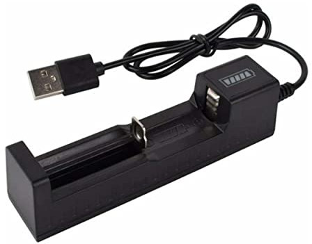 Chargeur de Batterie USB pour Pile Lithium Li-ION Rechargeable Affichage de Charge LED Arrêt Automatique Accessoire Lampe Torche de Poche Tactique Fonctionne avec Adaptateur Portable ou Ordinateur PC