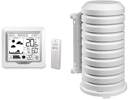 La Crosse Technology WS6823WHI-SIL station météo, Blanc/Argent & Coque pour article émetteur TFA Dostmann 98.1114.02, blanc, 10,2 x 9,5 x 17,5 cm