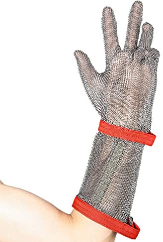 Schnittfeste Handschuhe Metzger-Edelstahl-Schnittschutzhandschuhe, Sicherer Armschutz In Lebensmittelqualität Mit Metallkettenhandschuhen (Color : Arm 22cm, Size : XL/1 PCS)