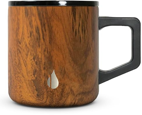 Elemental Insulated Coffee Mug - Triple-Wall Stainless Steel Summit Travel Cup for Hot and Cold Drinks - Thermal Coffee Mug with Lid and Handle for Camping, Office & Travel 12oz - Teakwood
