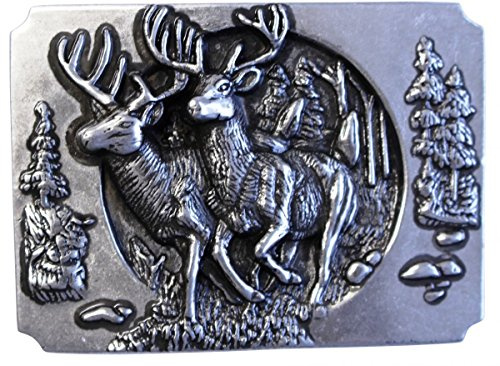 BELTINGER Gürtelschnalle Hirsche vor Wald 4,0 cm | Buckle Wechselschließe Gürtelschließe 40mm Massiv | für Jagd-Outfit